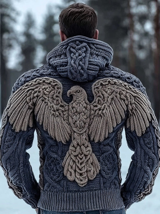 Men's Viking Tribal Eagle Celtic Chunky Hooded Sweater artswardrobe