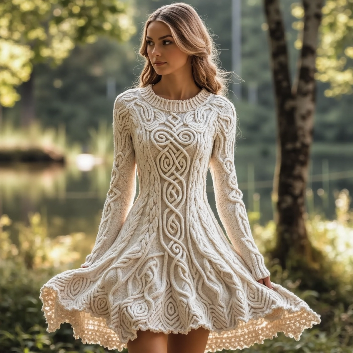 Women's Viking Tree Of Life Celtic Knot Art Long Sleeve Sweater Dress elevenforest