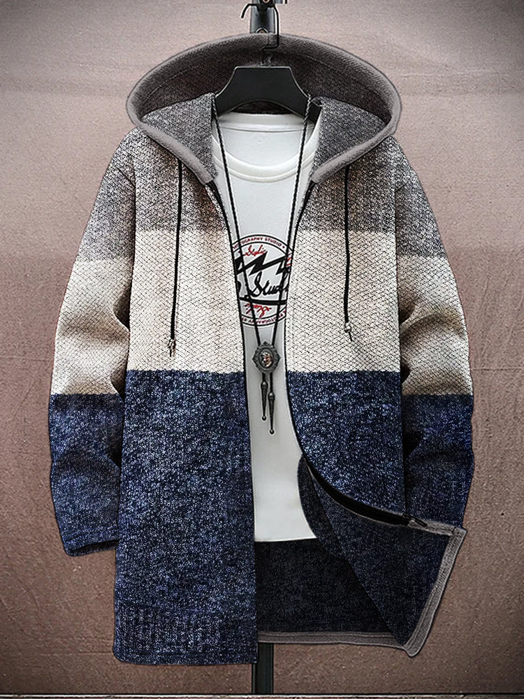 Vintage Colorblock Geometric Pattern Men's Zipper Hoodie elevenforest