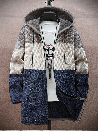 Vintage Colorblock Geometric Pattern Men's Zipper Hoodie elevenforest