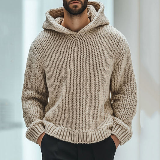 Men's Vintage Woven Solid Color Hooded Sweater elevenforest