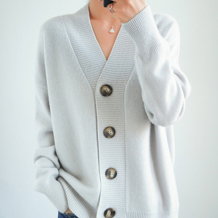 Vintage Loose Solid Color V Neck Buttoned Sweater Cardigan elevenforest