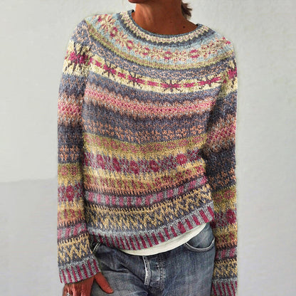 Comstylish Vintage Fairman Island Knit Jacquard Crew Neck Sweater
