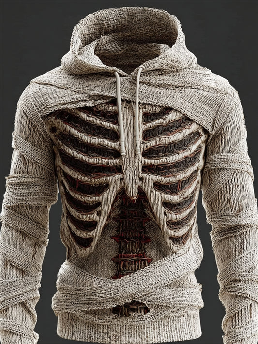 Men's Halloween Skeleton Rib Cage Bandages Hooded Sweater artswardrobe
