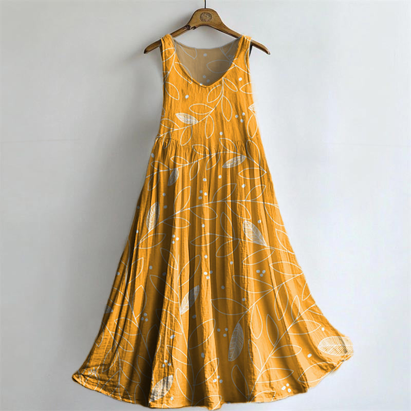 Women's Botanical Embellished Pattern Art Print Round Neck Sleeveless