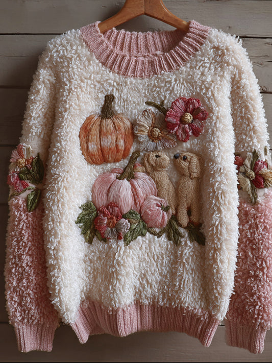 Thanksgiving Dog Pumpkin Splicing Warm Sweater artswardrobe
