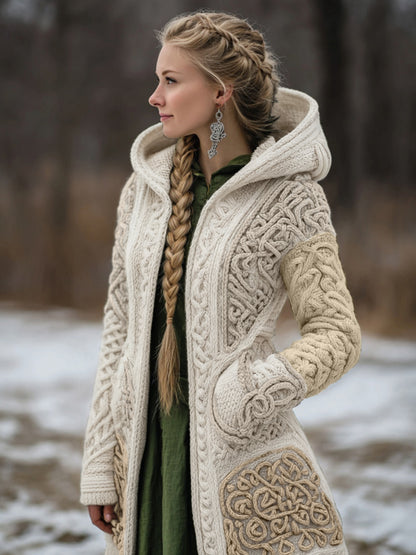 Women's Vintage Viking Celtic Knit Cozy Zipper Pocket Sweater Jacket artswardrobe