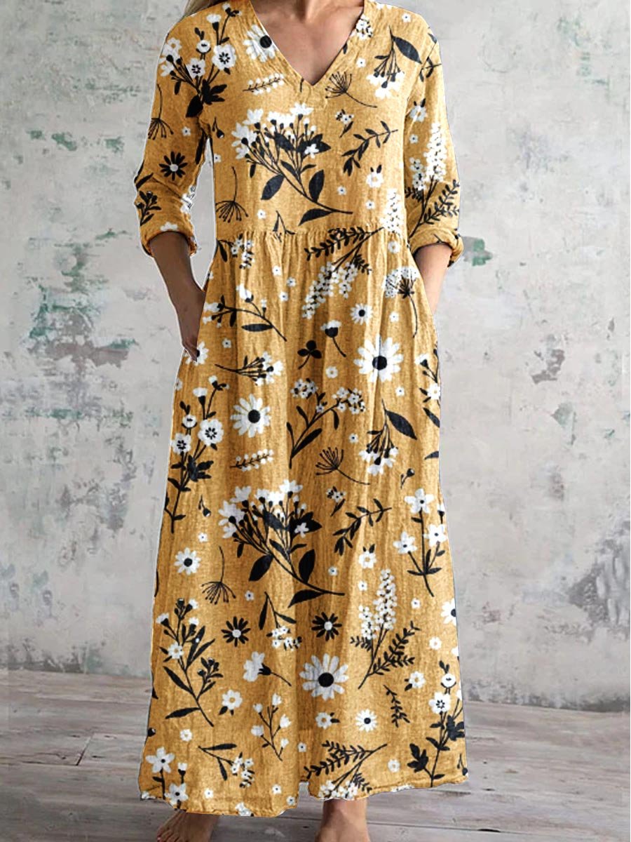 Women's Elegant Simple Dress with Floral V-Neck