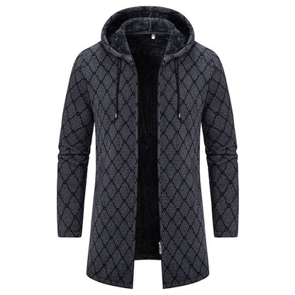 Men's Vintage Knitted Pattern Comfortable Plush Hooded Coat elevenforest