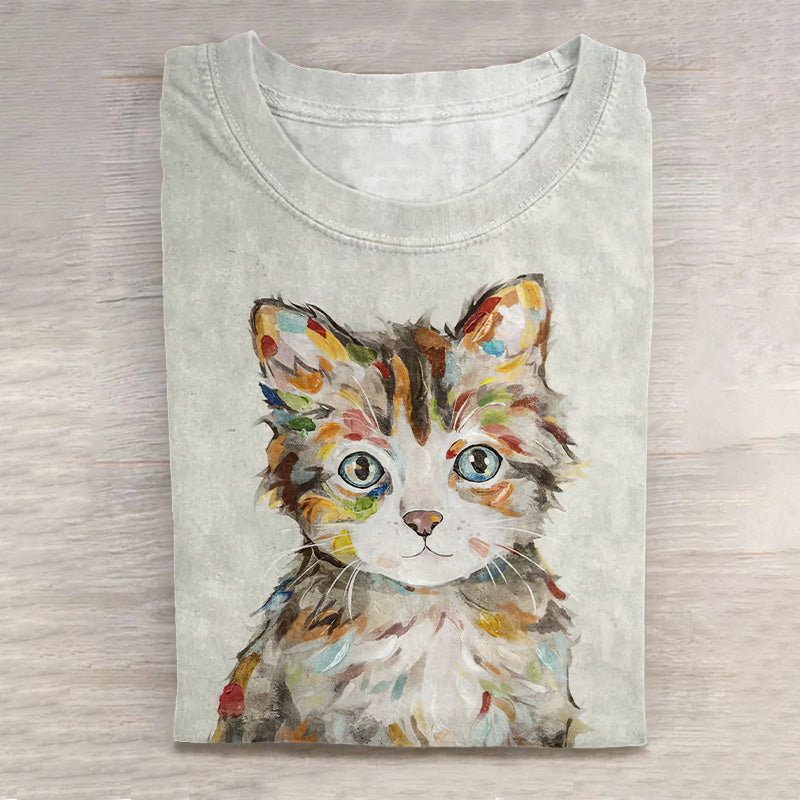 Comstylish Women's Cute Cat Ink Art Casual T-Shirt