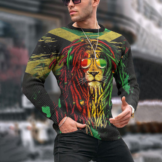 Gradient Lion Fashion Reggae Jacquard Iceland Crew Neck Sweater elevenforest
