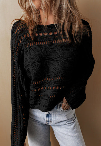 Gertrudis® | Openwork cable knit long sleeve sweater