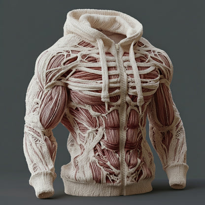 Line Art Men's Knitted Warm Zip-up Hooded Sweater artswardrobe