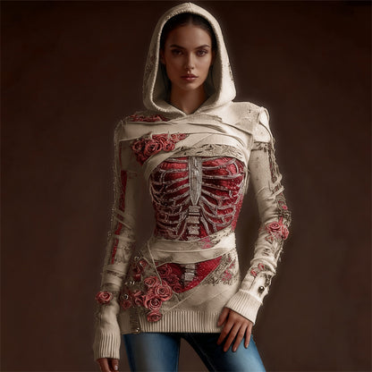 Classy Skeleton Anatomy Bloody Roses Bandages Hooded Sweater artswardrobe