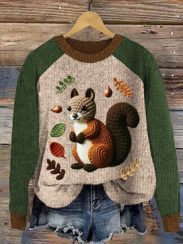 Mori Knit Squirrel Autumn Art Women's Cozy Sweater artswardrobe
