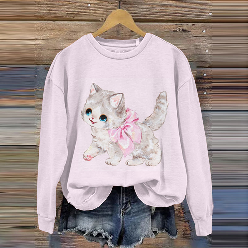 Cute Cat Ribbon Art Comfy Sweatshirt elevenforest