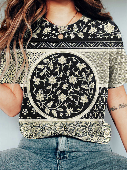 Comstylish Classy China Floral Pattern Vintage T Shirt