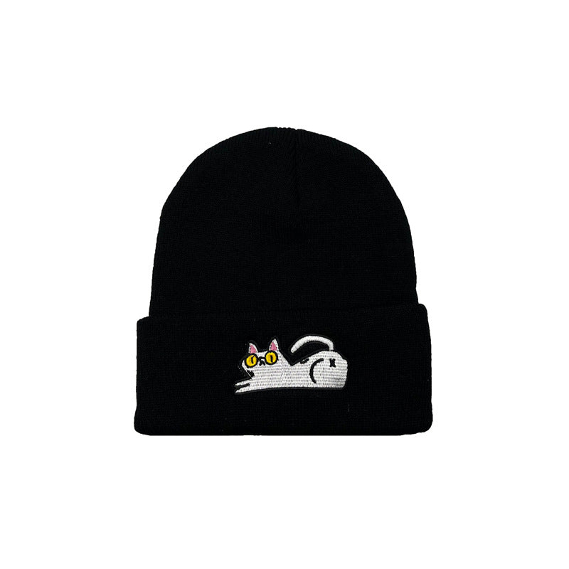 Comstylish Cute Lazy Cat Embroidered Warm Knitted Hat