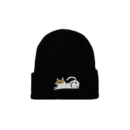 Comstylish Cute Lazy Cat Embroidered Warm Knitted Hat