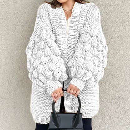Retro Loose Puff Sleeves Thick Wool Knitted Cardigan elevenforest