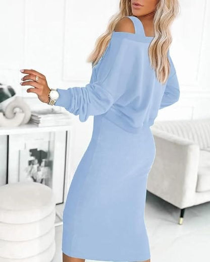 LP | Maglia sciolta con scollo a V + gonna a portafoglio in maglia con vestibilità slim sui fianchi