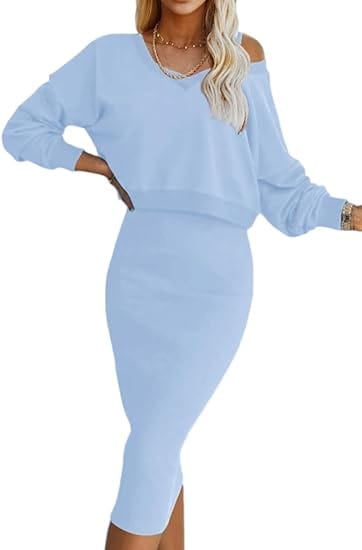 LP | Maglia sciolta con scollo a V + gonna a portafoglio in maglia con vestibilità slim sui fianchi