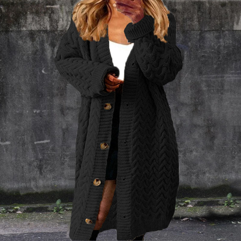 Solid Color Loose Mid Length Twist Button Sweater Cardigan elevenforest