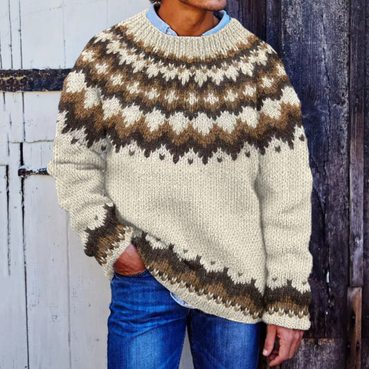 Men's Retro Jacquard Rhombus Crew Neck Sweater elevenforest