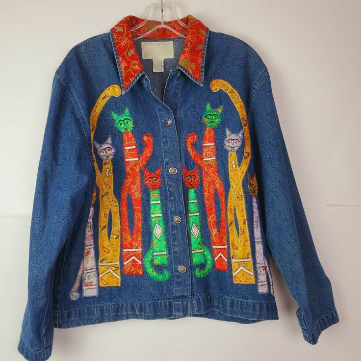 Women's Pop Art Cat Design Denim Jacket elevenforest
