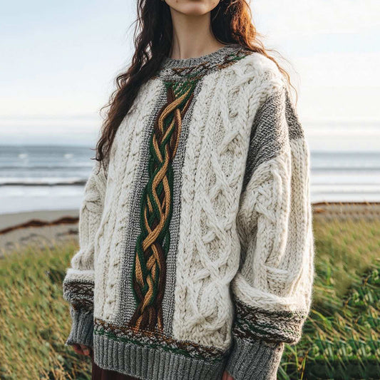 Women's Knit Jacquard Round Neck Sweater elevenforest