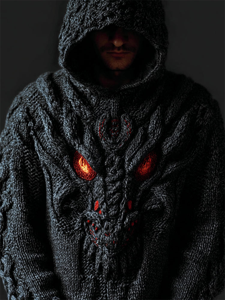 Men‘s Viking Evil Dragon Celtic Cozy Chunky Hooded Sweater artswardrobe