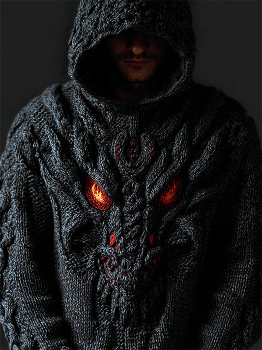 Men‘s Viking Evil Dragon Celtic Cozy Chunky Hooded Sweater artswardrobe