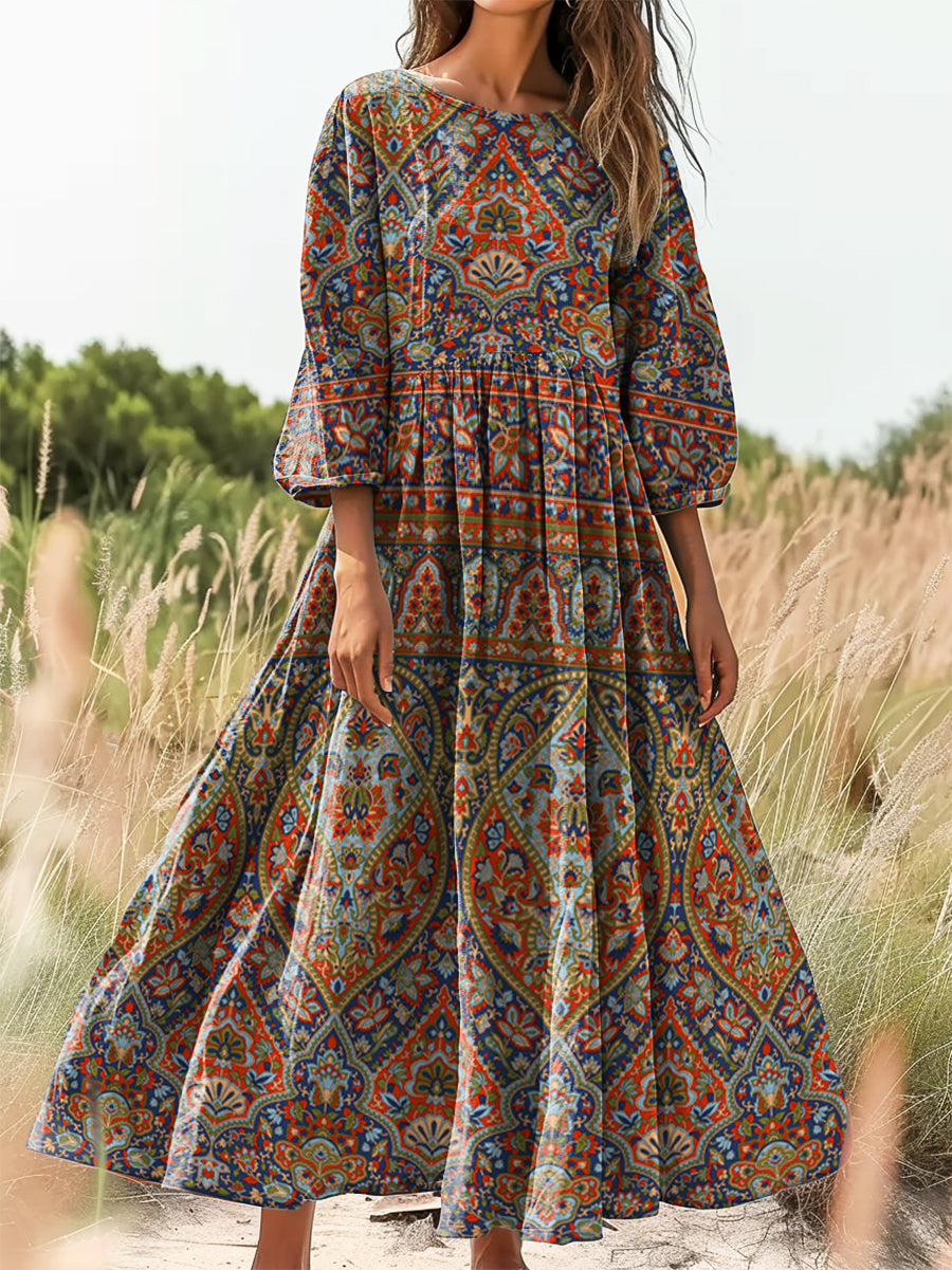 Women's Art Painting Hippie Print Long Sleeve Dress