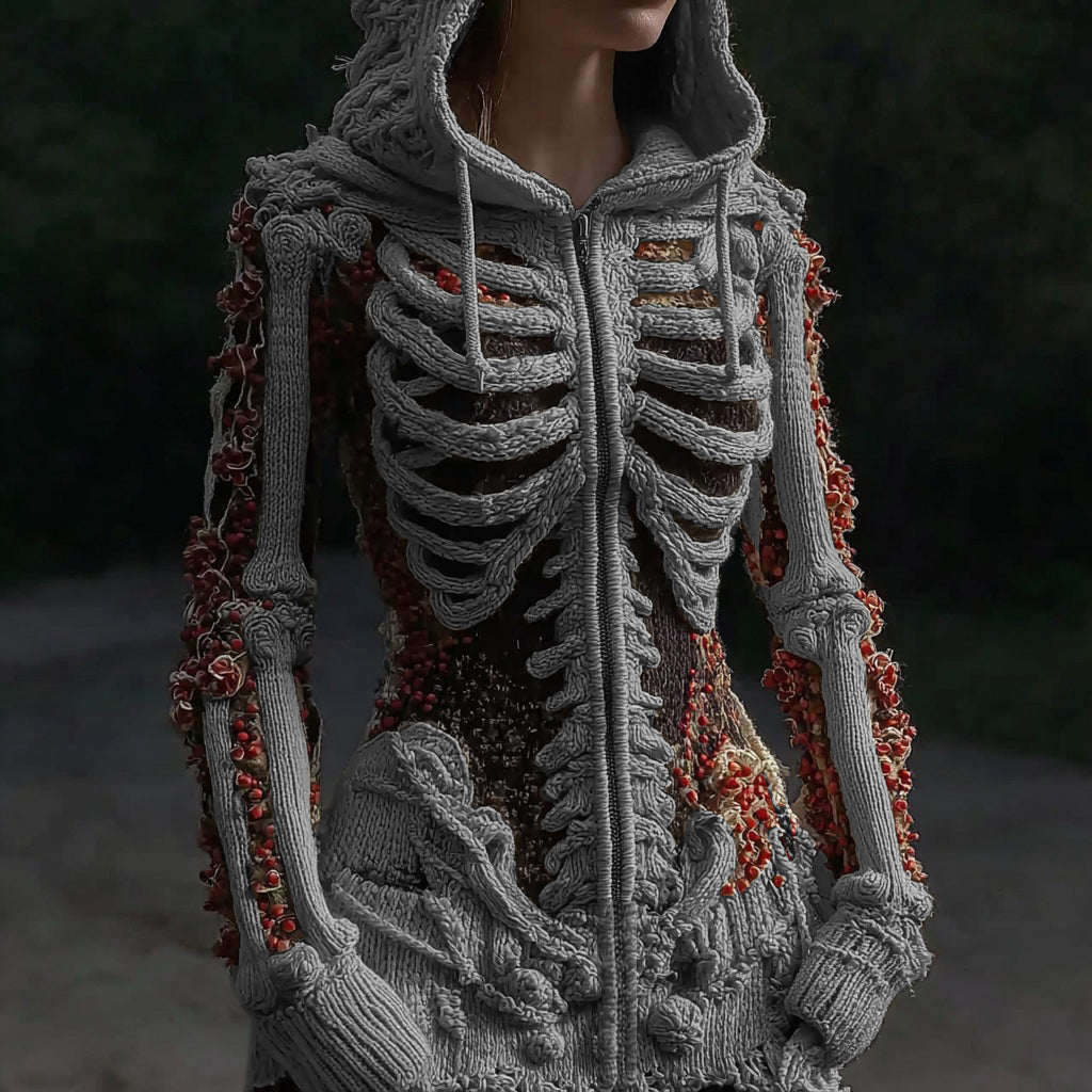 Women's Halloween Anatomy Art Colorblock Knit Zipper Cardigan Sweater artswardrobe