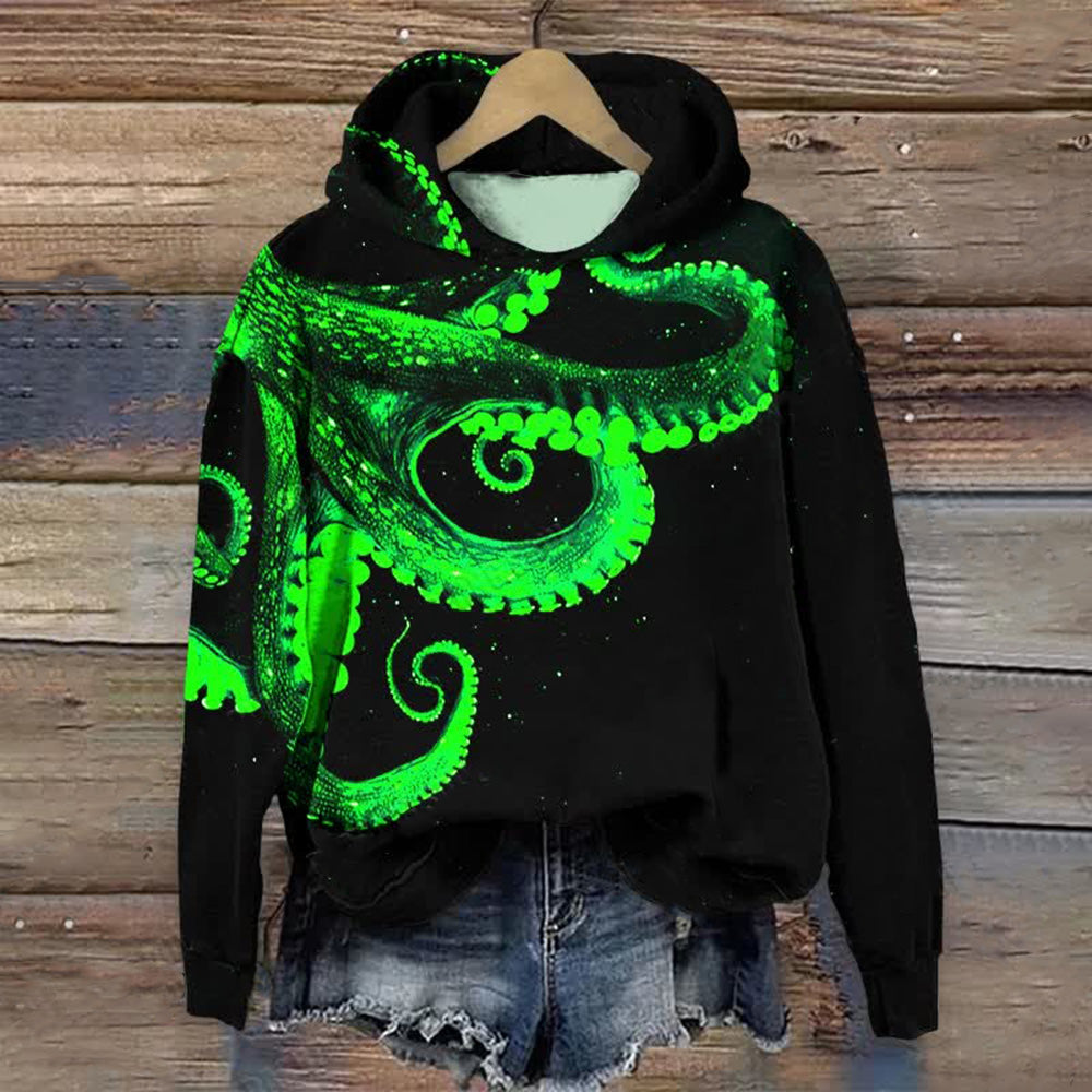 Comstylish Japanese Ocean Octopus Print Hoodie