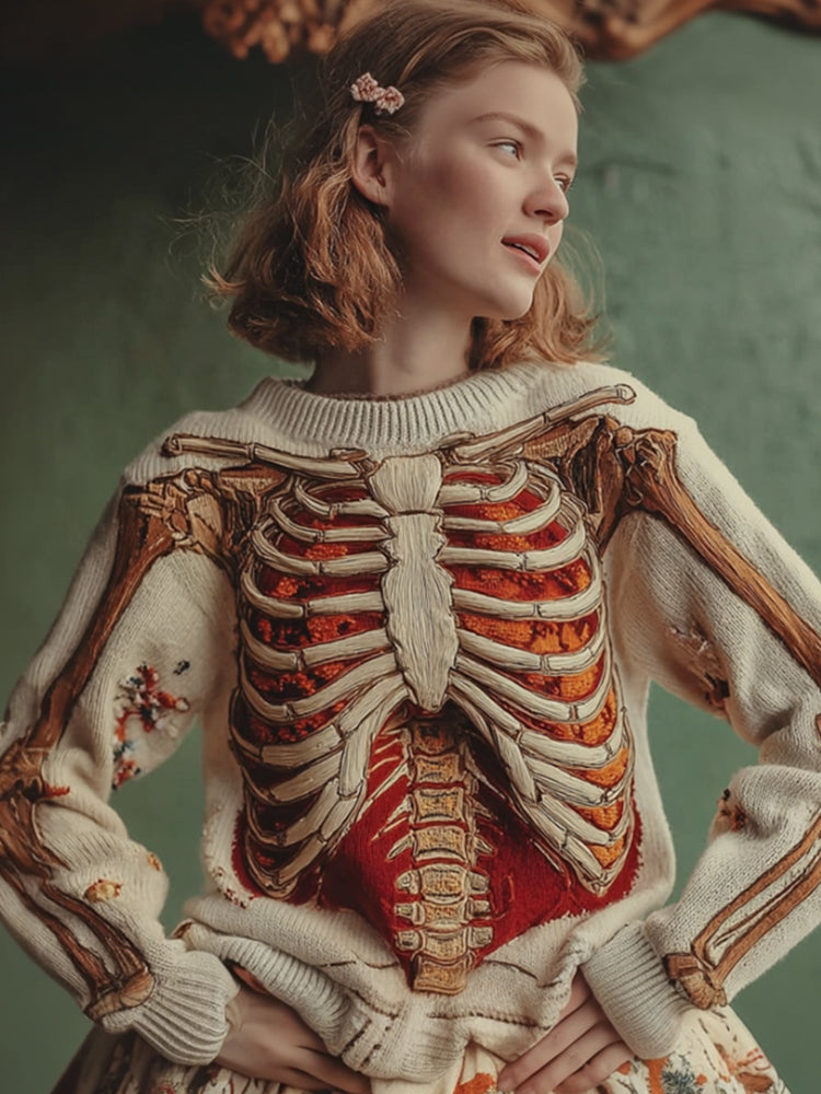 Women's Halloween Anatomy Art Coarse Needle Round Neck Sweater artswardrobe