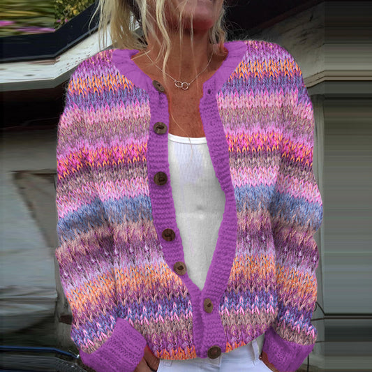 Vintage Gradient Stripes Jacquard Cozy Sweater elevenforest