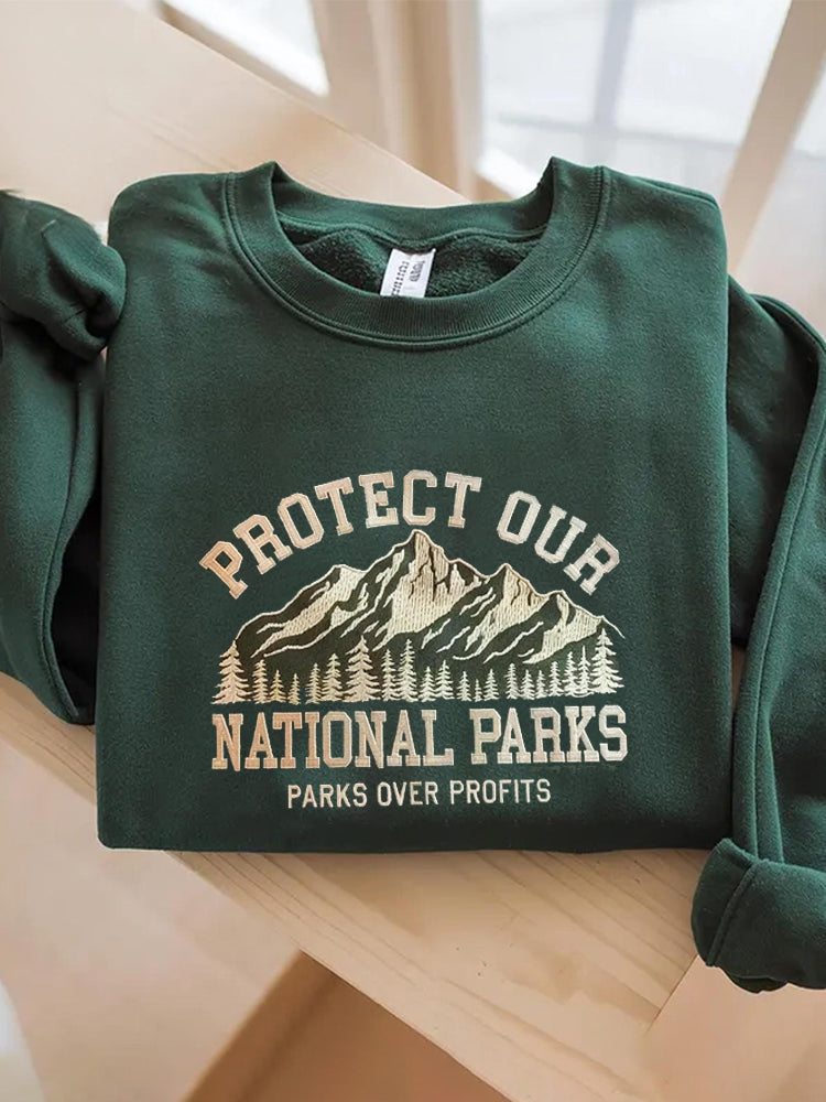 Comstylish Protect Our National Parks Embroidered Crew Sweatshirt