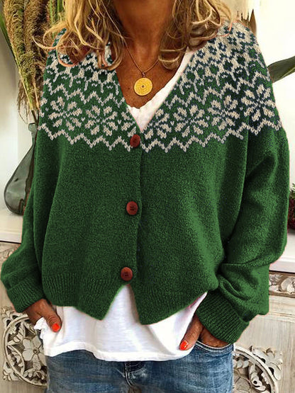Vintage Jacquard Pattern Cozy Knit Cardigan artswardrobe