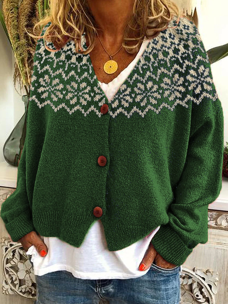 Vintage Jacquard Pattern Cozy Knit Cardigan elevenforest