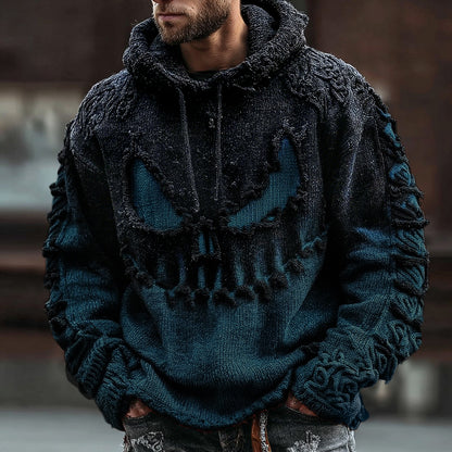 Men's Halloween Spooky Face Gradient Inspired Knitted Distressed Hooded Sweater artswardrobe