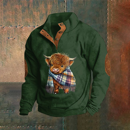 Men's Highland Cow Print Button Casual Sweatshirt artswardrobe