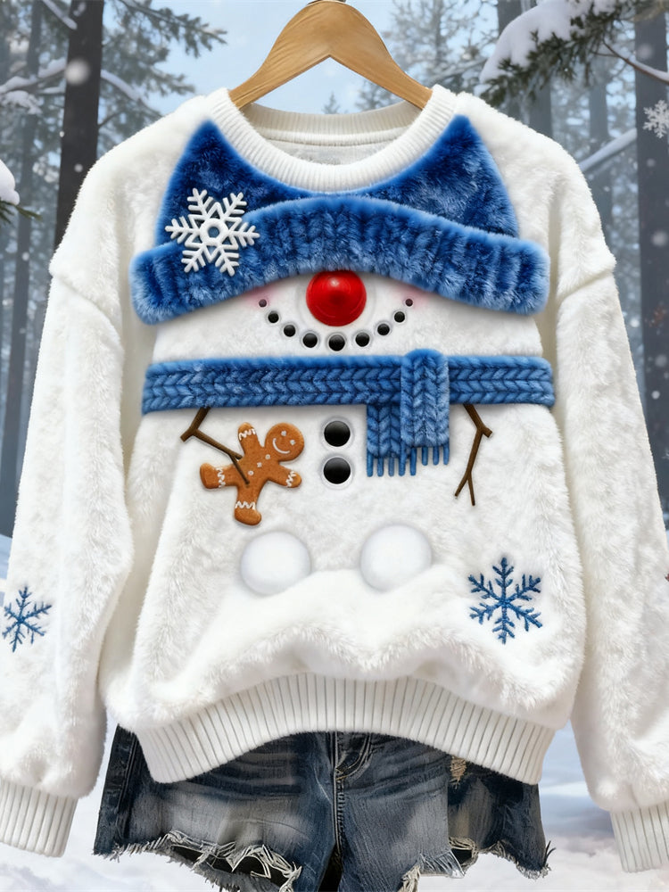 Comstylish Christmas Snowman Design Women's Soft Flannel Sweater