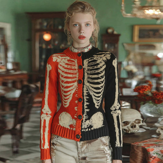 Women's Halloween Anatomy Art Cozy Knit Sweater Cardigan artswardrobe