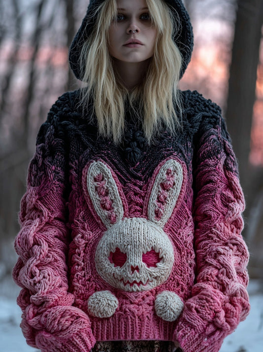 Spooky Zombie Bunny Knit Gradient Chunky Hooded Sweater artswardrobe