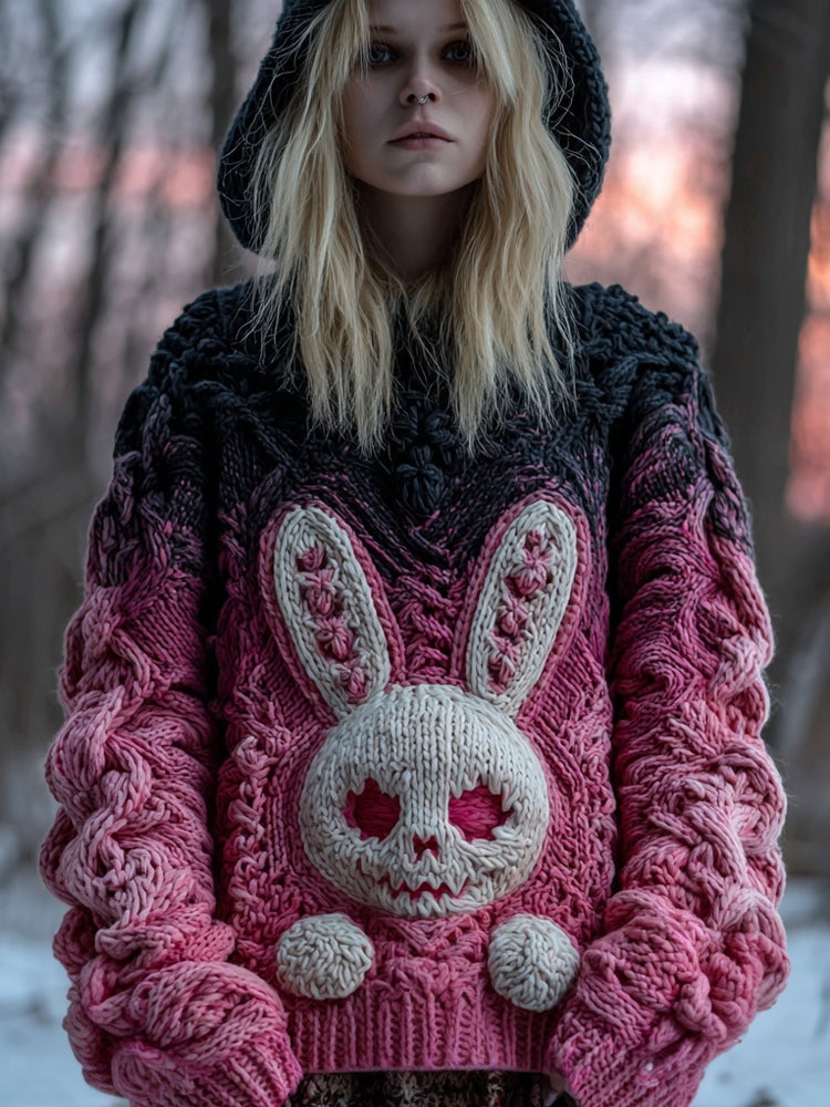 Spooky Zombie Bunny Knit Gradient Chunky Hooded Sweater elevenforest
