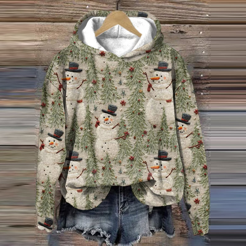 Comstylish Women's Vintage Christmas Snowman Print Hoodie