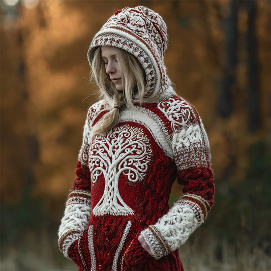 Christmas Viking Tree Of Life Women's Knit Hooded Sweater artswardrobe