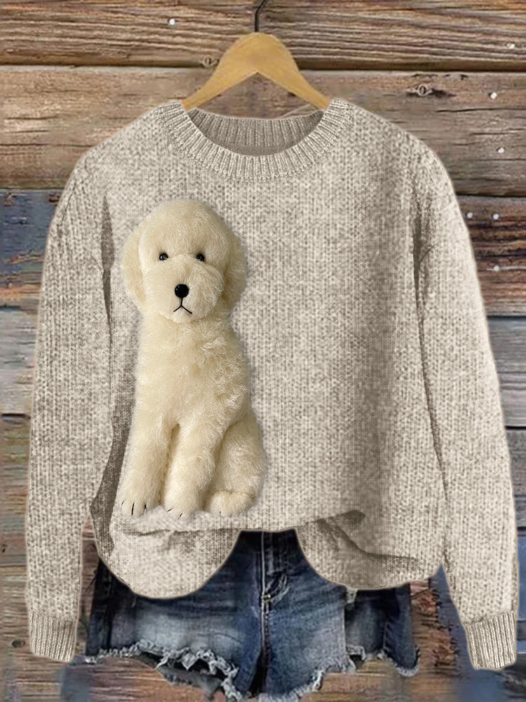Comstylish Fuzzy Golden Doodle Dog Felt Cozy Knit Sweater