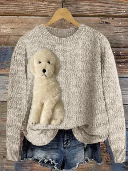 Comstylish Fuzzy Golden Doodle Dog Felt Cozy Knit Sweater